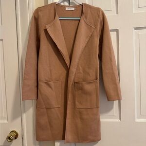 Anrabess Camel Tan Open Front Knit Cardigan Jacket Blazer Size M Pockets